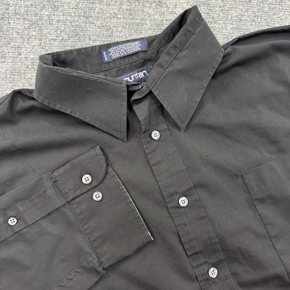 Puritan Button Down Shirt XL Black Long Sleeve Wrinkle Free Mens